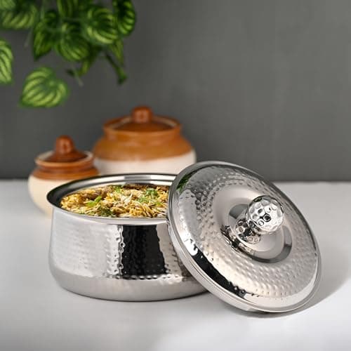 FNS - Genoa Collection, Stainless Steel, Double Wall Insulated Casserole with Lid, Pack of 1 Unit, 3000 ml Capacity, Silver Color - Hot Pot Food Server with Self Locking Press Lid for Daily Use