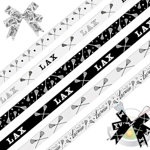 Threetols 6 Rolls 18 Yards Lacrosse Grosgrain Ribbons 38 Black White Sport LAX Wrapping Craft Ribbons for Sport Team Decoration and Theme Party Decorations