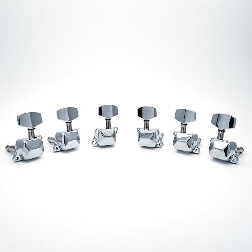harpfeas 6 Pieces 3L3R Semi-closed Guitar String Tuning Pegs Tuner Machine Heads Knobs Tuning Keys for Acoustic or Electric Guitar (Chrome)