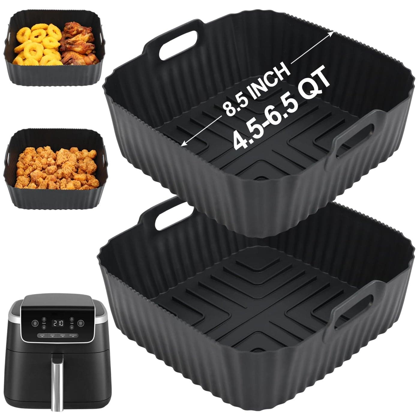 BYKITCHEN Air Fryer Silicone Liners for Ninja Air Fryer Pro 5 QT AF141 Ninja AG301 Cosori 5QT6QT Other 4565 QT Airfryer 85in Square Air Fry Liners Airfryer AccessoriesSet of 2