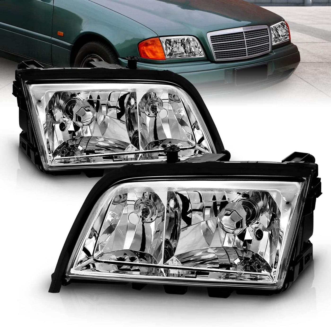AmeriLite Crystal Headlights for Mercedes-Benz C Class W202 - Driver and Passenger Side