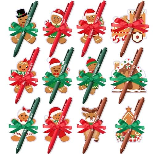 Humyoun 96 Pcs Christmas Sticky Notes and Pens Set 48 Gingerbread Memo Pads 48 Christmas Ballpoint Pens Xmas Party Gifts Supplies for Coworkers Gifts School Classroom Office Supplies