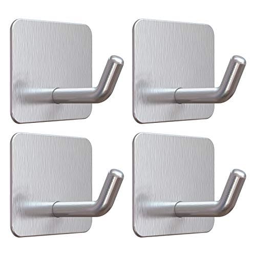 VISV Adhesive Hooks Heavy Duty Shower Wall Stick on Hooks Waterproof 2 Extra Adhesive Strips Silver 4 Pcs
