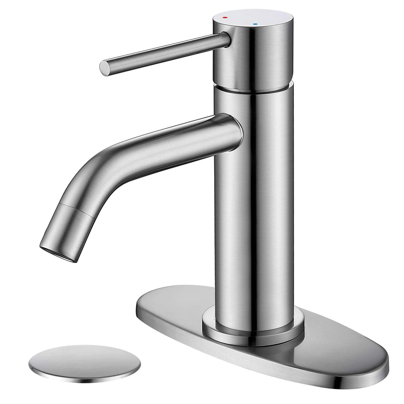 Brushed Nickel Single Hole Bathroom Faucets Single Handle JXMMP Brushed Bathroom Vanity Sink Faucet with Pop Up Drain Assembly and 6 inch Deck Plate