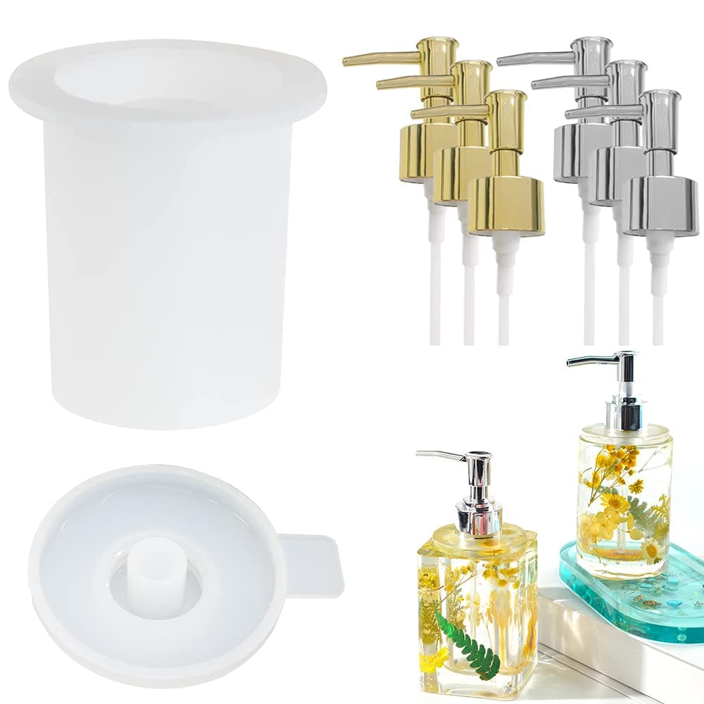 Bottle Resin Mold with Pump,1 Set Pump Bottle Resin Mold+6 Pack Dispenser Pump,Pump Bottle for Storage Soap Lotions Hand Sanitizer and Creams, Dispenser Pump Bottle for Kitchen, Bathroom Home Decor