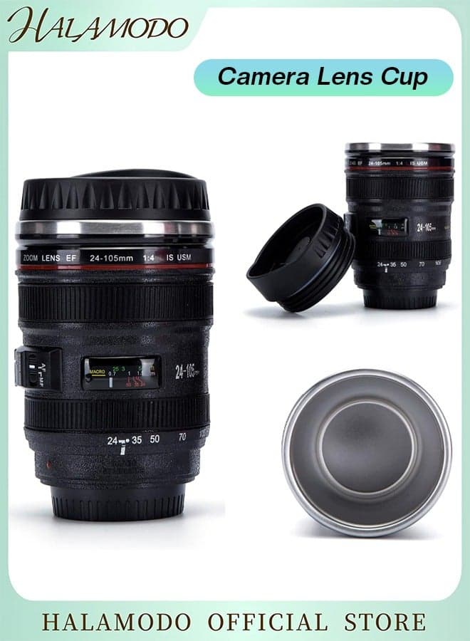 Camera Lens Coffee Mug 17oz Stainless Steel Lens Cups Mug with Retractable Lid Thermos Novelty Coffee Mugs Unique Great Gifts for Photographers & Friends