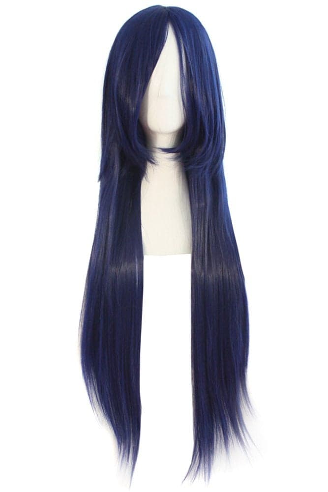 MapofBeauty 32 80cm Long Straight Anime Costume Cosplay Wig Party Wig Dark BlueJet Black