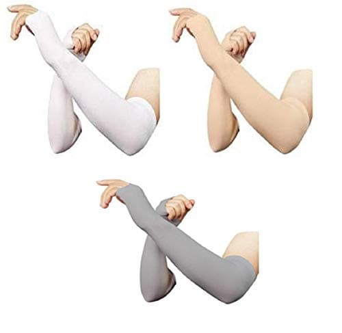 Dressify®High Performance Fingure Arm Sleeves for Athletic Fingure Arm Sleeves Perfect for Cricket, Bike Riding, Basketball, Baseball, Running & Outdoor Activities Beige, White, Grey