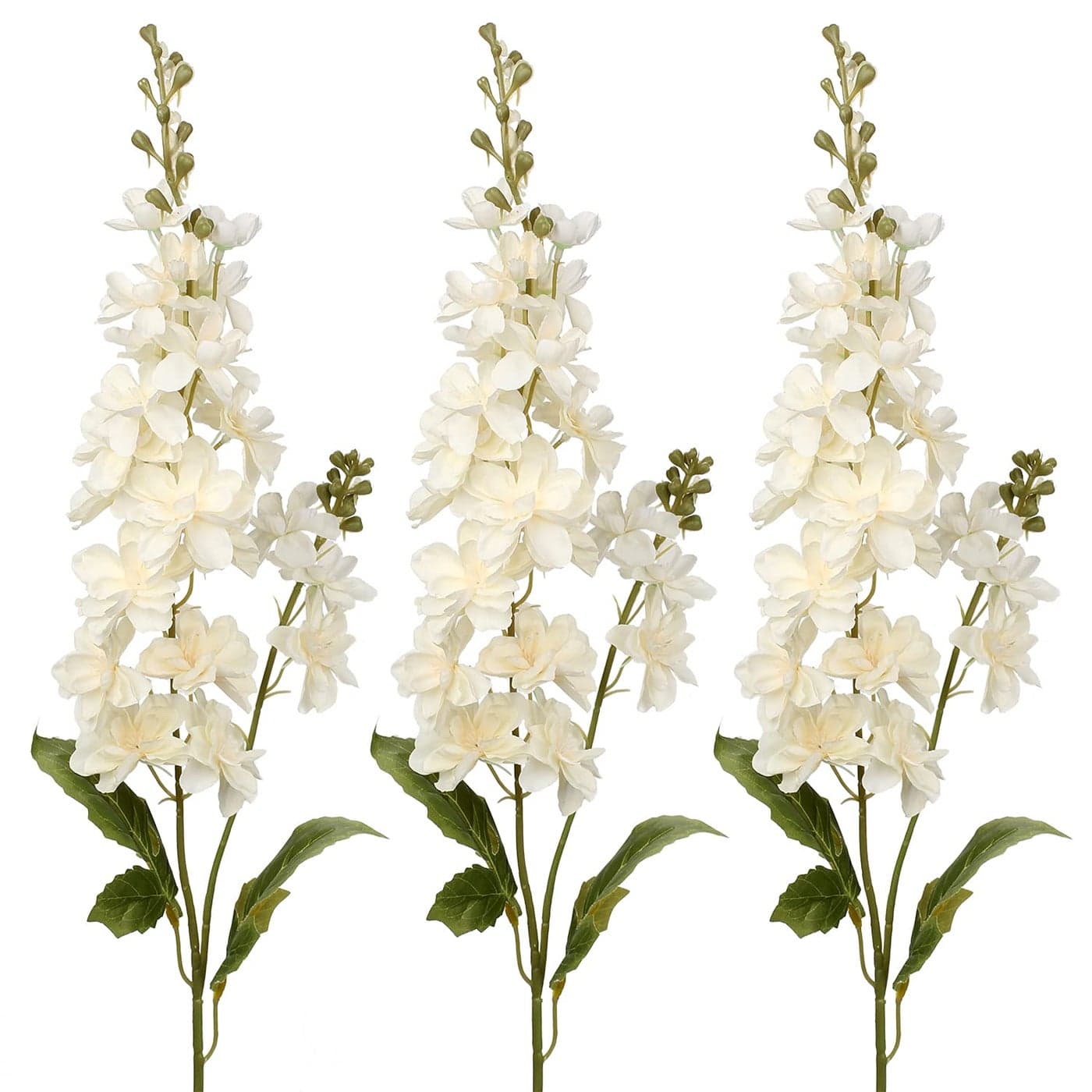 Cream Delphinium Fake Flowers Wedding Bouquet White Blossoms Flowers Stems Silk Garden Larkspur Plant Spray Long Stem Flower for Vase Floral Arrangement Table Centerpiece Decor White Flower 3 Pcs