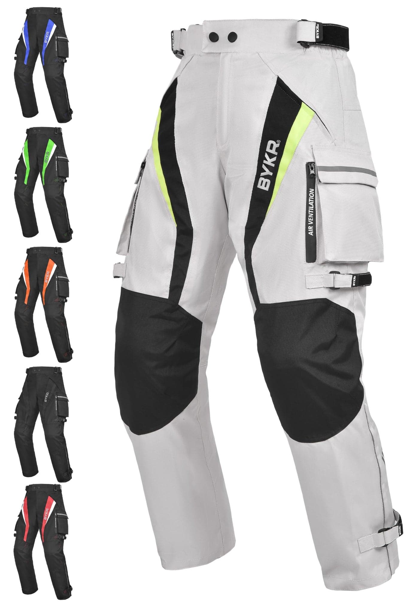 BYKR Motorcycle Pants for Men Women Armored Cordura Overpants Enduro ATV Dual Sports Motocross Cargo Touring Adventure Pant 32WX34L Silver
