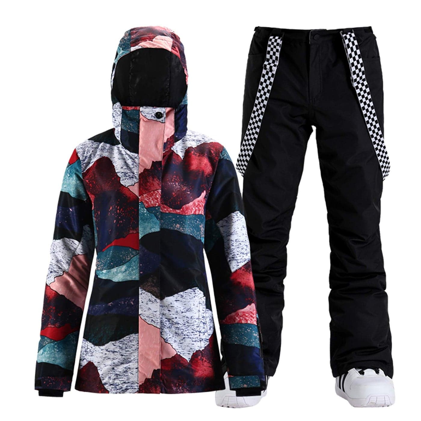 GSOU SNOW Womens Ski Jacket and Pants Waterproof Windproof Snowsuit Snowboarding Snow Coat Insulated Winter WarmColor Spot Black M