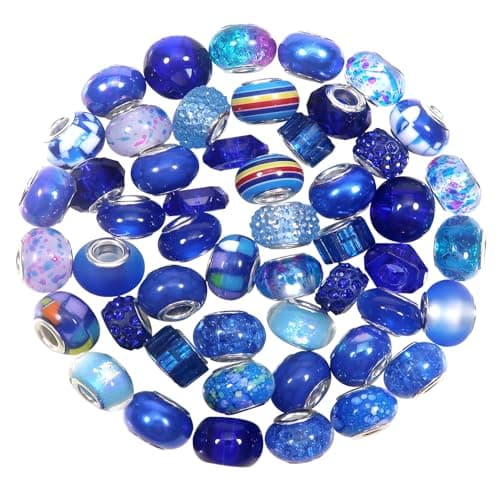 TOAOB 50pcs European Large Hole Craft Beads Dark Blue Rhinestone Lampwork Spacer Beads for DIY Charms Bracelet Jewelry Making Crafts Garden Stakes Decoration