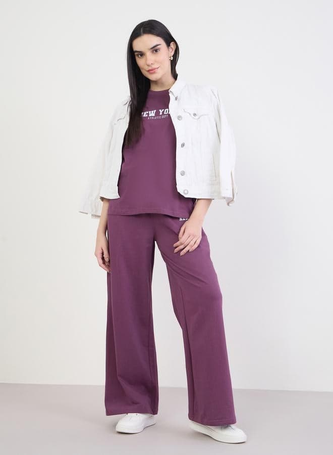 Purple Slogan Boxy T-Shirt and Wide Leg Joggers Co-Ords