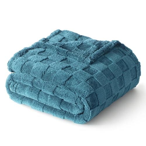 Exclusivo Mezcla Fleece Throw Blanket for Couch and Sofa Super Soft and Cozy Blankets with Checkered Design Lightweight Decorative All Season Use 50x60 Inches Slate Blue