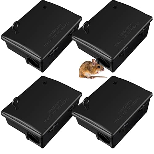 Qualirey 4 Pack Rat Bait Stations Large Rodent with Key Reusable Mouse Stations Mice Blocks Heavy Duty Boxes for Outdoor Rodents Mice Blocks, Bait Not Included, Black (9.8 x 7.5 x 3.9 Inches)