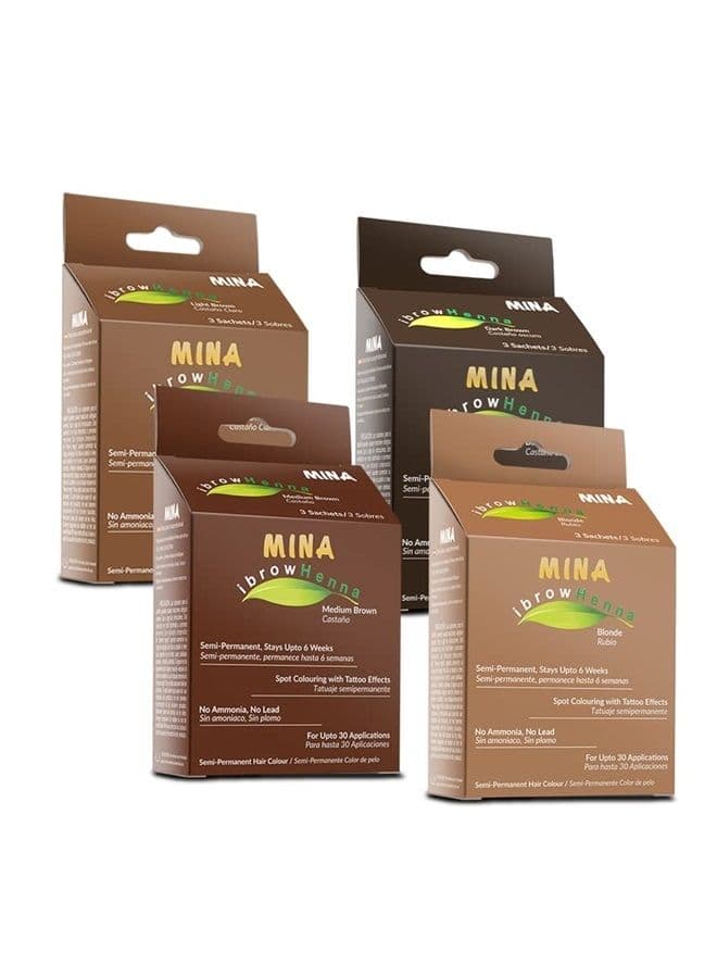 Mina ibrow Hair Color|Long Lasting Natural Spot coloring and Hair Tinting Powder, Water and Smudge Proof | No Ammonia, No Lead with 100% Gray Coverage |Vegan and Cruelty free| Pack of 4