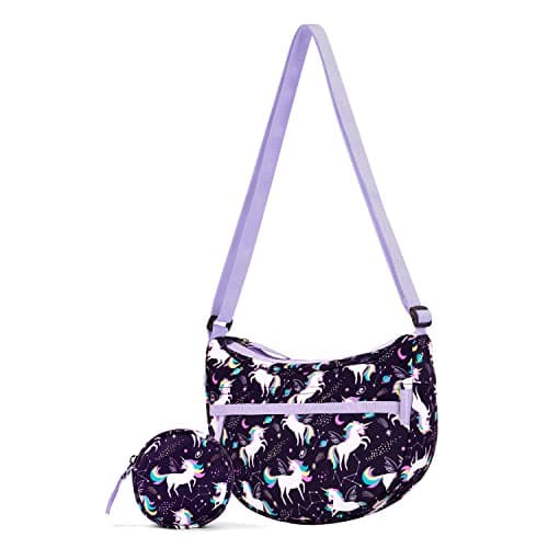 Choco Mocha Girls Purse, Kids Purse for Girls 4-6 6-8 8-10 10-12 Girl Pocketbooks Crossbody Purses with Matching Coin Wallet, Unicorn Purple