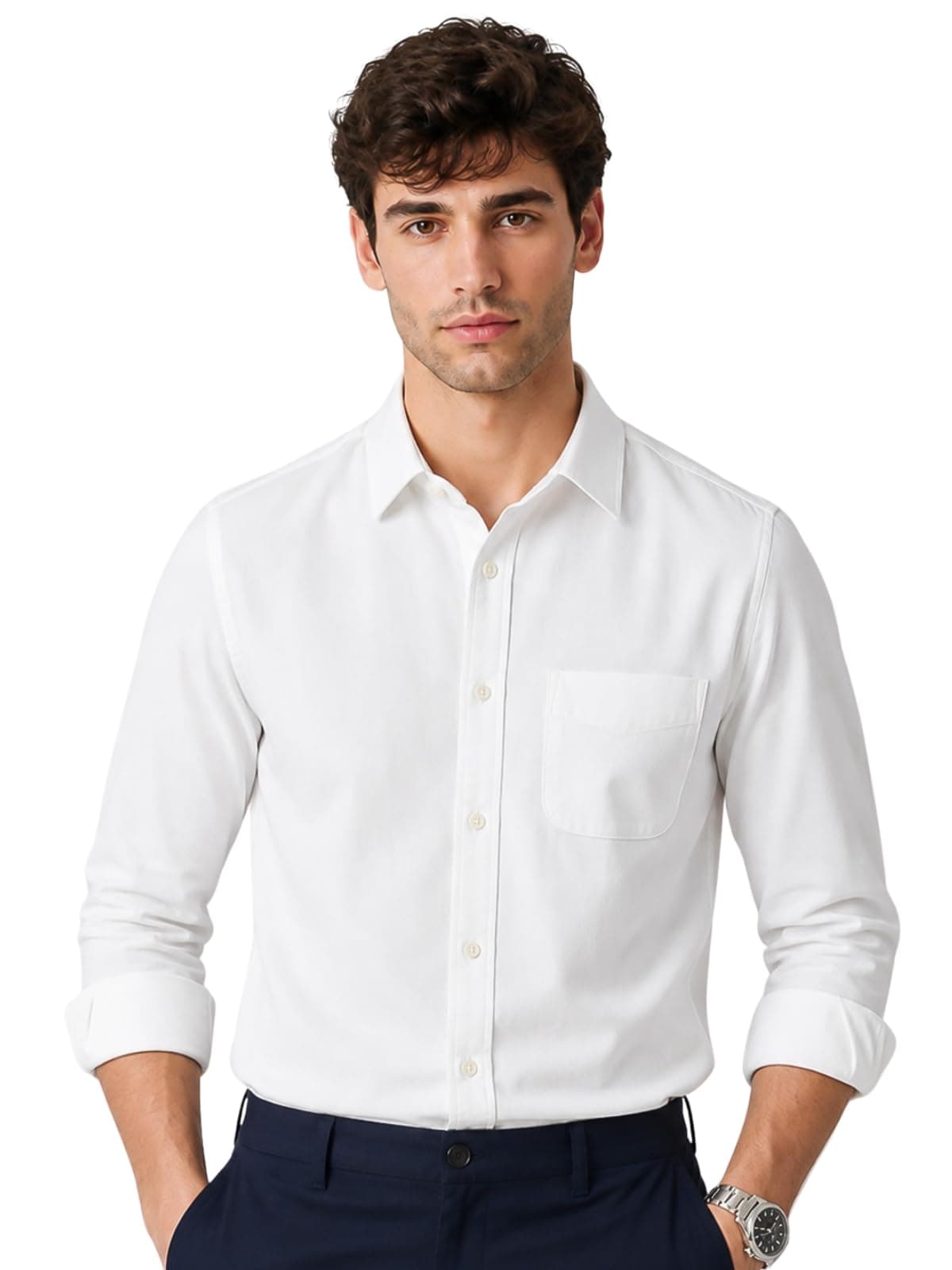 Veirdo® Men’s Pure Cotton Regular Fit Casual Shirt with Full Sleeves & Chest Pocket | Stylish Button-Down for Office, Party VD_FS_SH_WT_L White