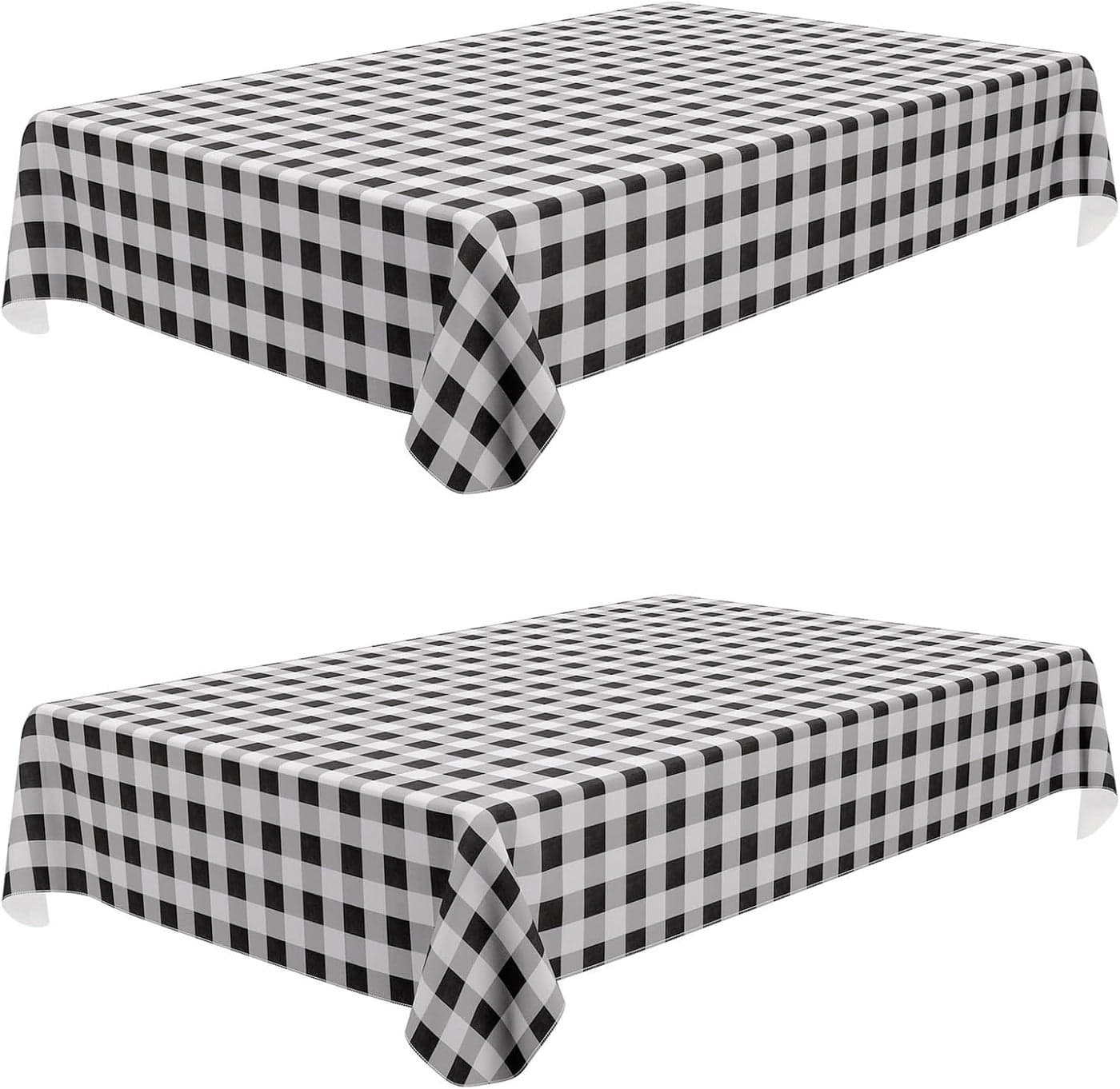 misaya 2 Pack Waterproof Vinyl Table Cloth Buffalo Flannel Backed Tablecloth Wipeable Plastic Table Cover for Dinner Kitchen Outdoor 52 x 70 Black White