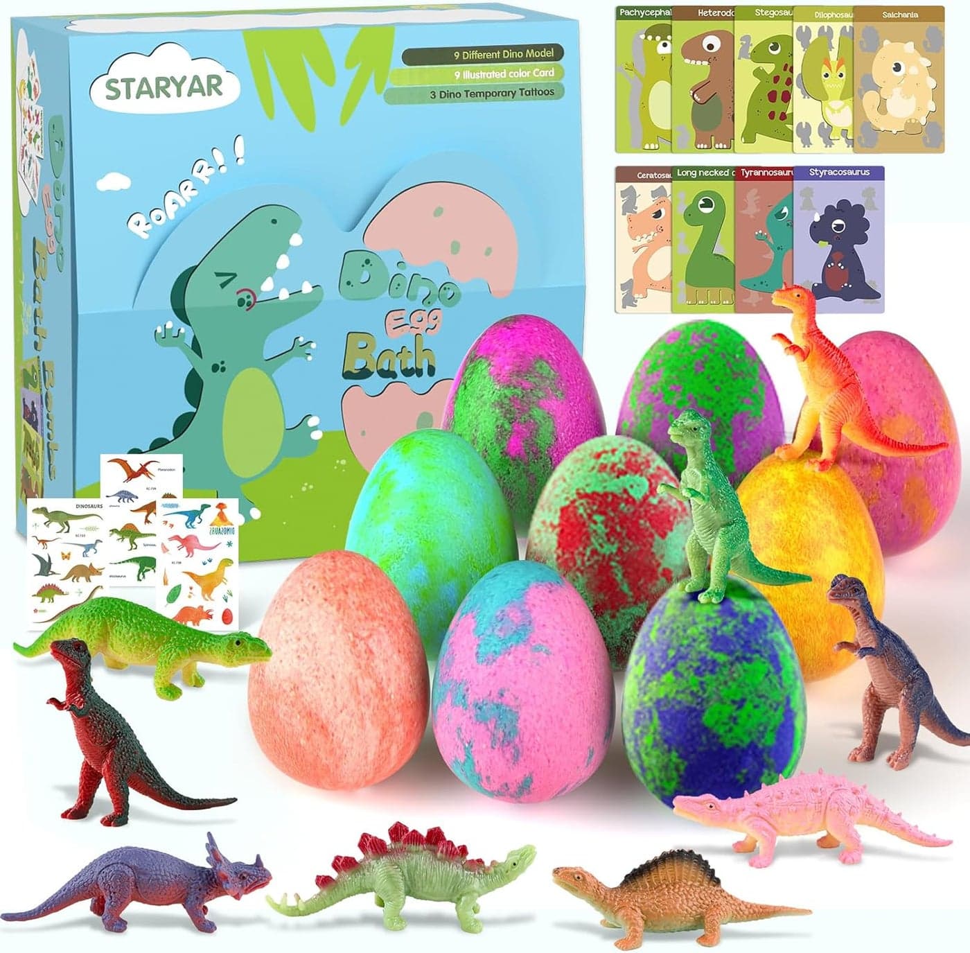Bath Bombs for Kids with Surprise Toys Inside 9 Pack Organic Dinosaur Bath Bombs Easter Eggs Gifts Bubble Bath Fizzers Dinosaur Toys for Kids 3 4 5 6 7 8 9 Years Boys Easter Basket Stuffers