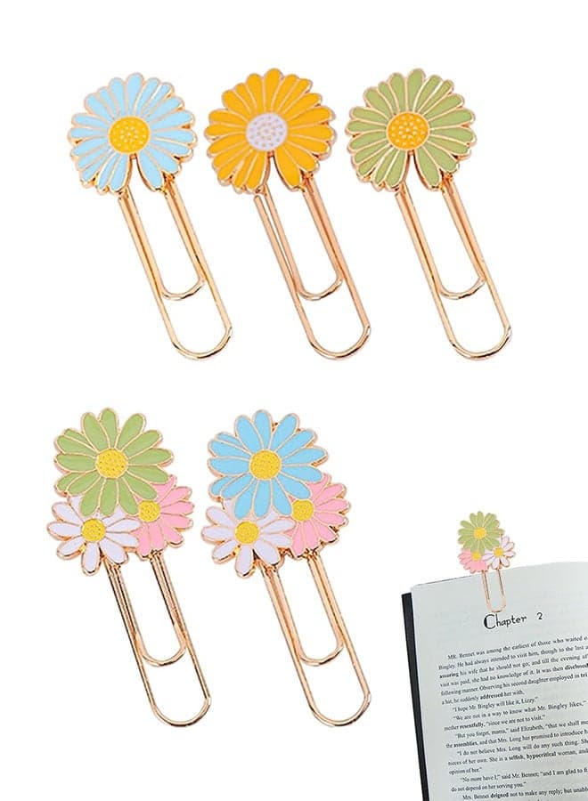 5 PCS Daisy Paper Clips, Metal Paperclip Large Size Paper Clip Cute Bookmark Colorful Office Supplies Present for Teacher Students, Bookmark Clamp Desk Accessories Stationery for School