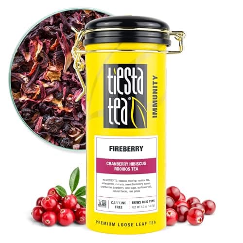 Tiesta Tea Cranberry Hibiscus Rooibos Tea Fireberry Loose Leaf Herbal Blend with Hibiscus Cranberry Currants Rooibos Brew Hot or Iced 50 Cups in Resealable Pouch 5 Ounce