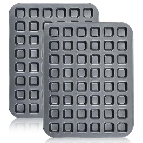 Teenyyou 2 Pcs Mini Brownie Bites Pan with Dividers Small Baking Pans 48 Cavity Mini Square Muffin Pan Nonstick Heavy Duty Carbon Steel Cupcake Tool for Christmas Birthday Gift Wedding Party