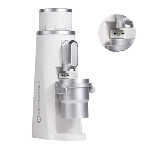 STARSEEKER EDGE Plasma Electric Coffee Grinder Aluminum Automatic Coffee Bean Grinder for French Press Drip Coffee and Espresso Removable Fineness Adjustment Magnetic Suction Port with Cup (White)