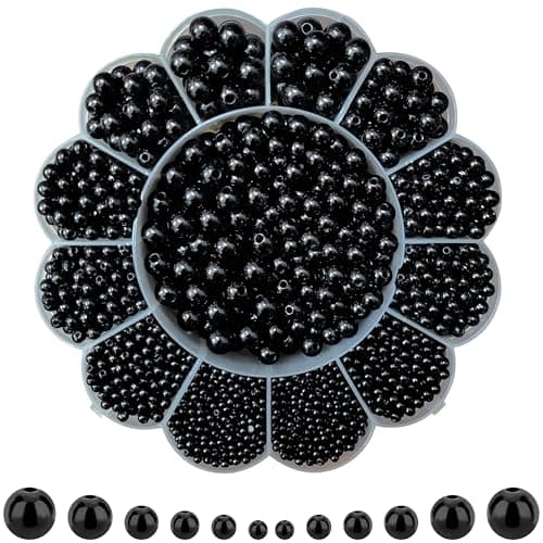 RelicMani Black Pearl Moti Beads for Craft & Jewellery Making | Pearls Beading Kit with Flower Partition Organiser Box | Beads Set for Aari Work, Rakhi & DIY Jewellery (3-10mm) (Black - 6 Size)