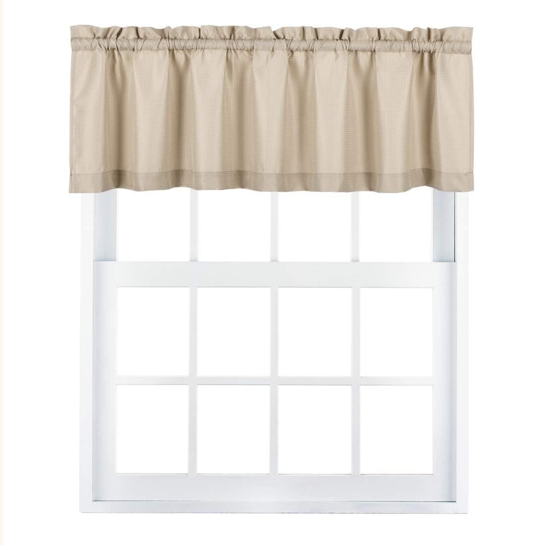 Valea Home Waffle Woven Textured Valance Curtains for Bathroom Water Repellent Window Covering Short Curtain Taupe 60 x16 inches 1 Panel
