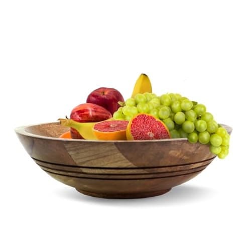 Folkulture Wooden Fruit Bowl for Kitchen Counter | 11" Large Premium Eco Friendly Banana Fruit Basket for Kitchen | Mango Wood Bowl for Table Decor, Centerpiece for Dining Table