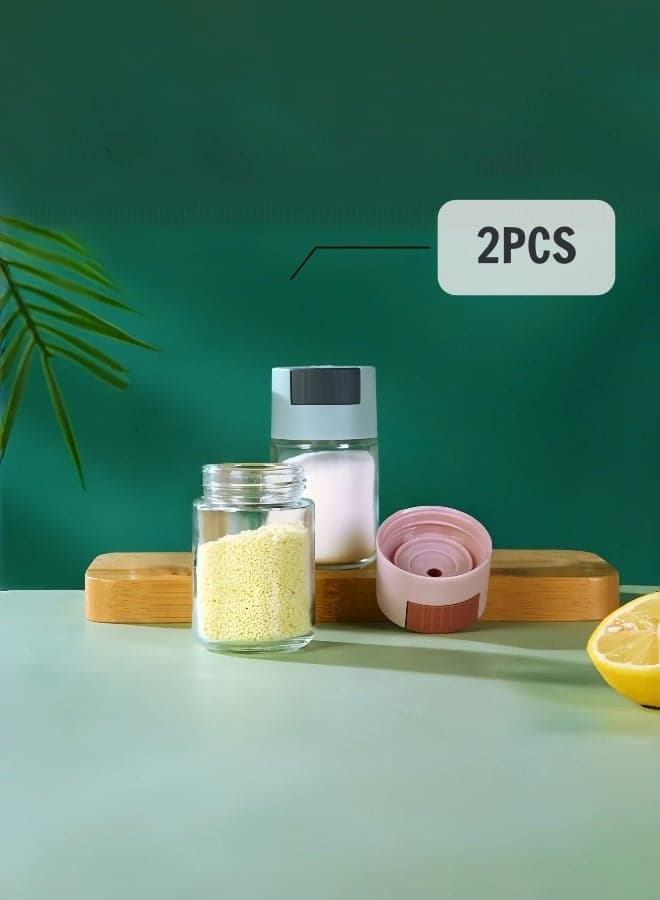Metering Salt Shaker, Glass Metered Salt Dispenser, Press Type Quantitative Salt Glass Seasoning Bottle, Can Spice Salt Cumin Powder Pepper Shakers BBQ Condiment Seasoning Bottle(Pinku0026Blue)