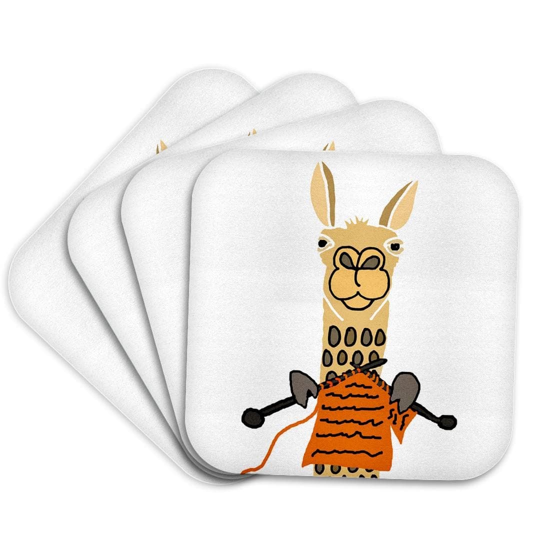 3D Rose Funny Cute Llama Knitting Soft Coasters Multicolor