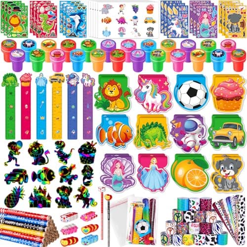 BenLouis 240Pcs Kids Party Favors Sets Stampers Pencils Stickers School Stationery Bulk for Kids 4812 Classroom Birthday Candy Goodie Bags Pinata Stuffers Rewards Gifts Supplies