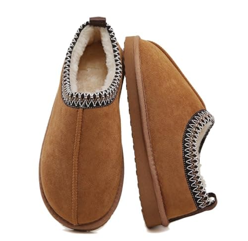 SMajong Women's Fuzzy Slippers Cozy Memory Foam House Shoes Winter Warm Loafer Slippers Indoor,Brown 7 US