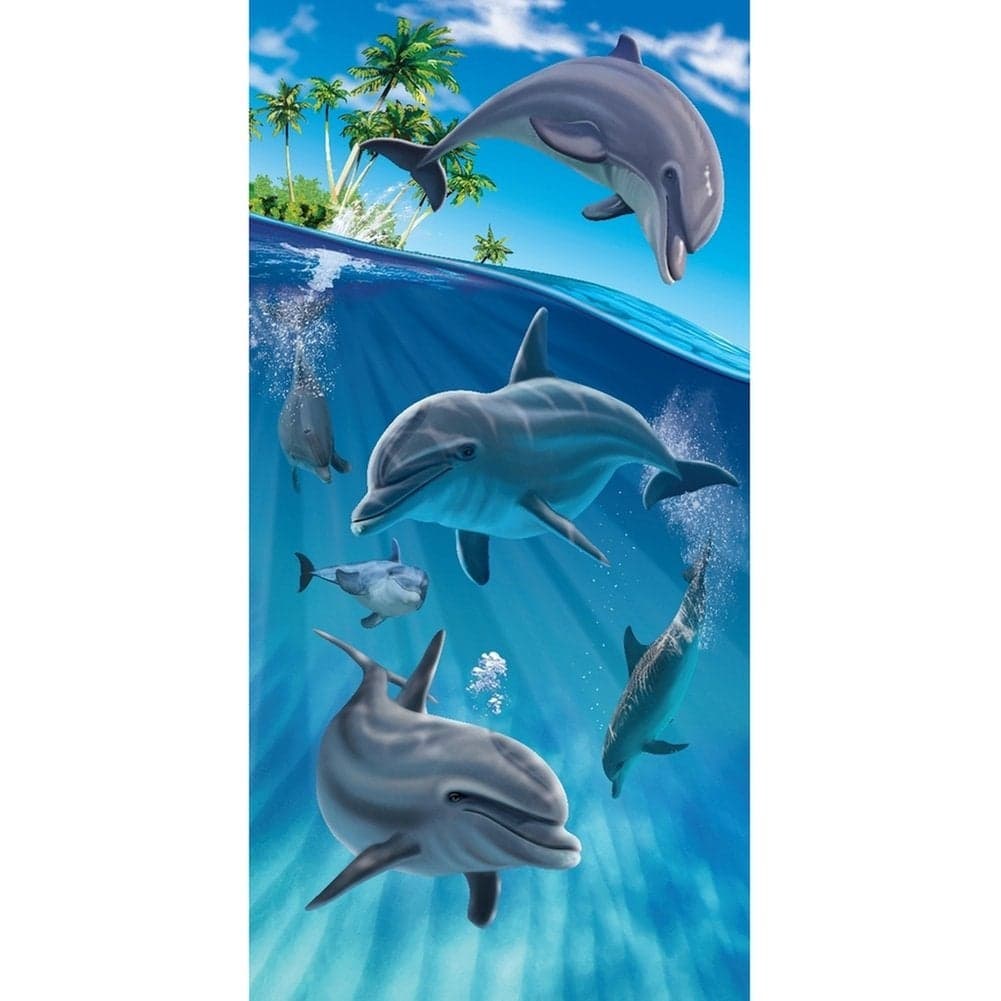 Dolphins Swimming From the Island Velour Beach Towel