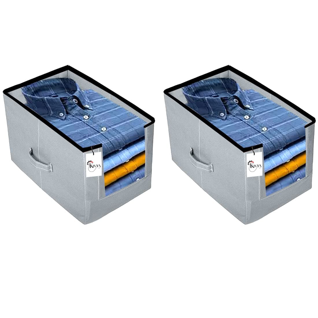 KIVYA Shirt Organizer For Wardrobe Storage boxes For Shirts Jeans Pent Trousers Clothing Organizer for Closet Non woven Grey 40x25x25 CM Set of 2