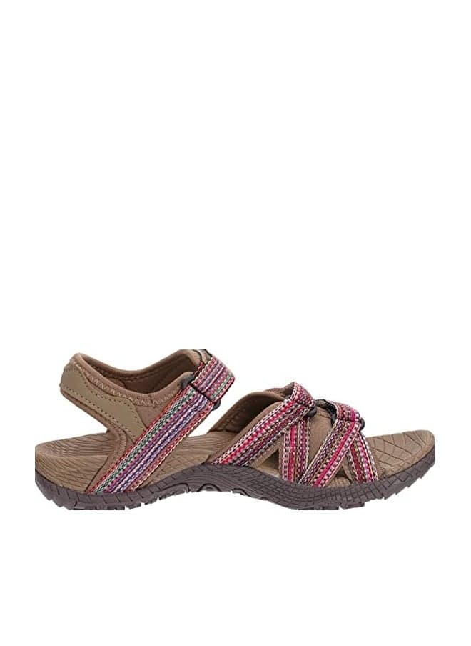 WHITIN Women's Hiking Sandals with Arch Support Deep Heel Cup Size 8 Cushioned Beach Sandals Ladies Waterproof Activities Soft Woven BrownRed 38