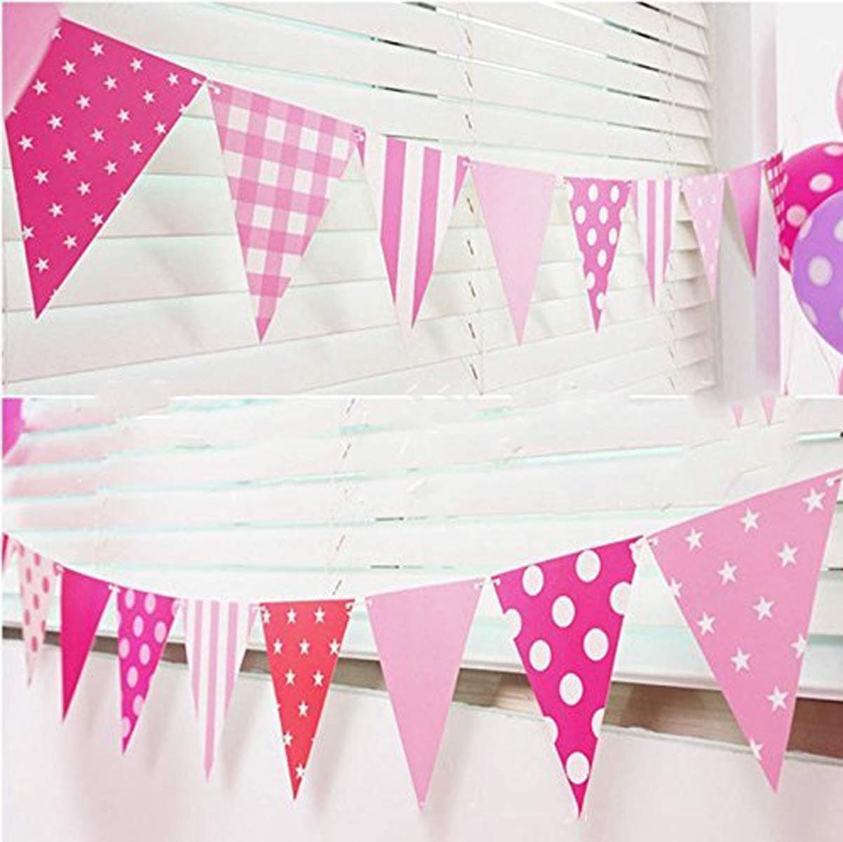 AMFIN® Party Bunting Flags Banner for Kids Room, Play School Decoration, Birthday Party, Baby Shower - Pink