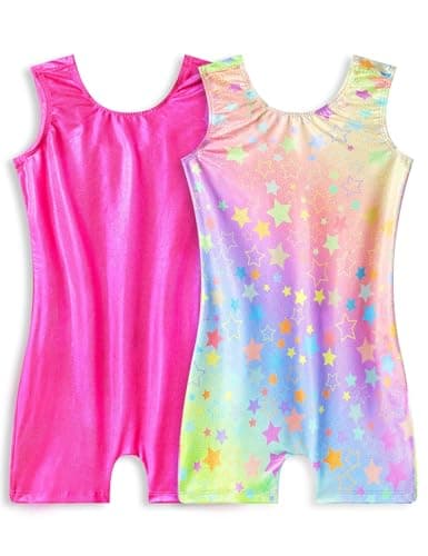 Snowheart Gymnastics Leotards for Girls 2-Pack, Sparkly Toddler Biketards Sleeveless for Tumbling Dance Classes