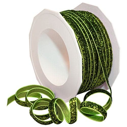 Morex Ribbon 9870125027 Metallic Velvet Glitter Ribbon 14Inch by 25Yard Lime