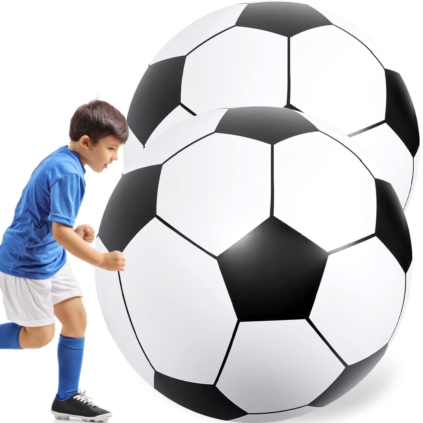 Lewtemi 2 Pcs 40 Inch Giant Inflatable Soccer Ball Large Huge Beach Balloons Oversized Football Sport Birthday Party Decoration Favor Gift Pool Supplies for Outdoor Game Summer ActivityBlack