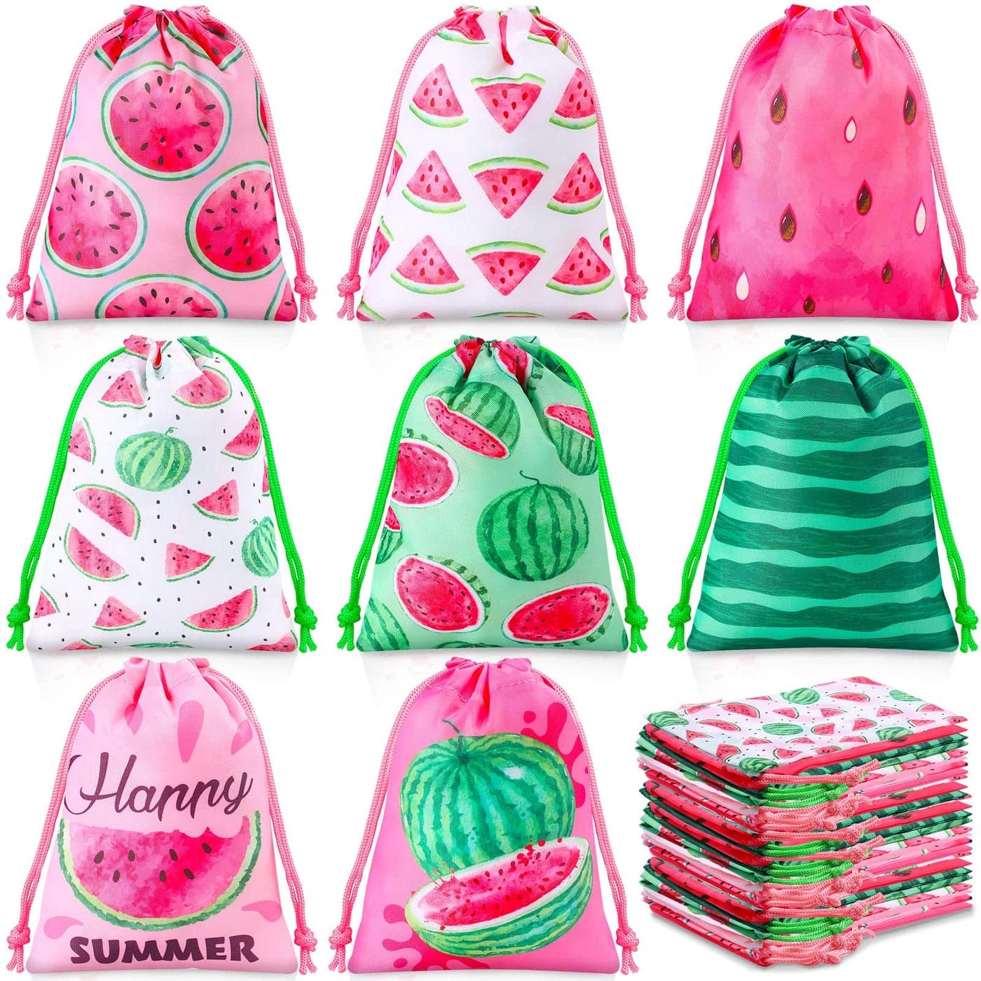 24 Pcs Watermelon Party Favors 71 x 51 Inch Watermelon Gift Bags Summer Fruit Party Favor Treat Candy Drawstring Bags for Kids Birthday Baby Shower Hawaiian Luau Pool Party Decorations