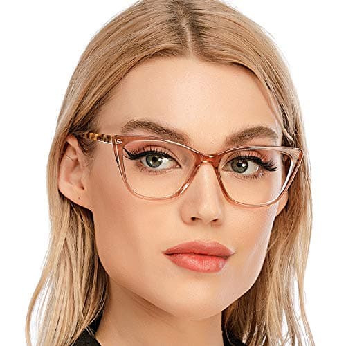 AQWANO Stylish Cat Eye Computer Reading Glasses Women Oversized Designer Blue Light Block Eyeglasses Readers Anti UV400 Eyestrain,Champagne 1.0