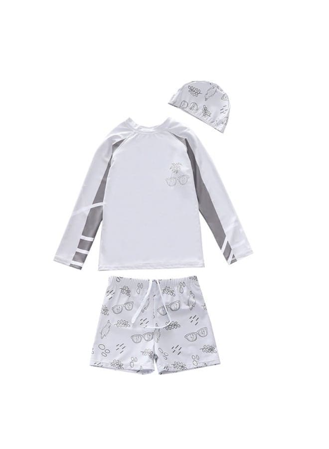 Ins Children's Suit Split Long Sleeve Swimsuit 2023 Boys' Small Medium Large Children's Large Boxer Swimwear Wholesale-Color:D2420-24MZ Gray Holiday Summer (swimming Trunks Fully Lined)-