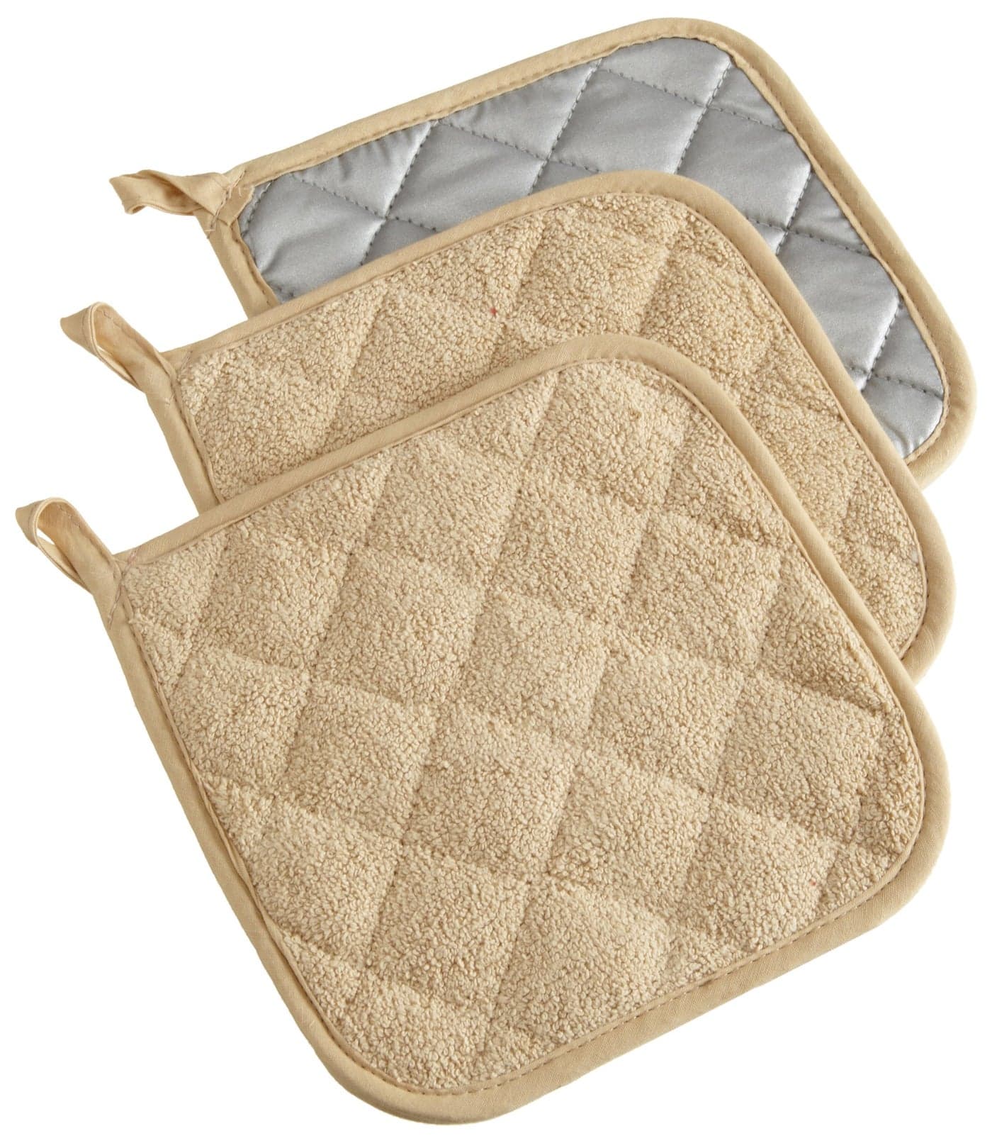 DII Basic Terry Collection Quilted 100 Cotton Potholder Pebble 3 Piece