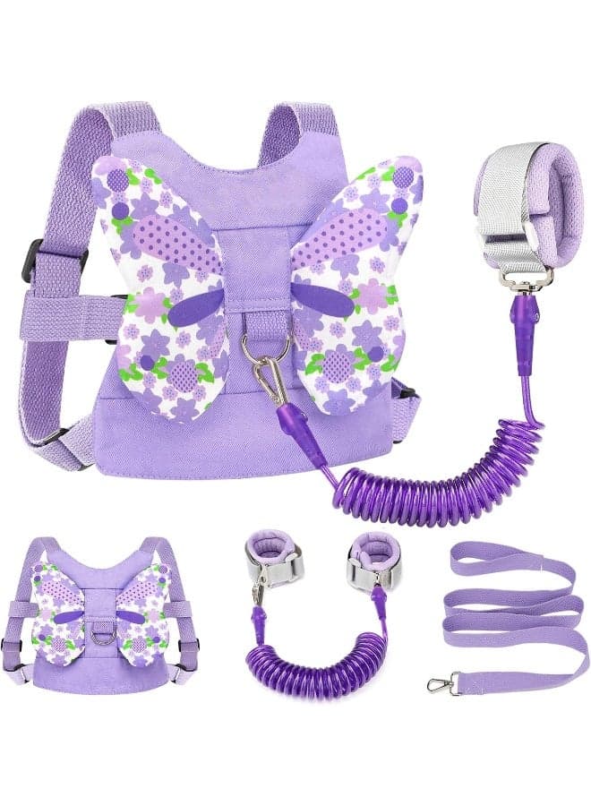 Accmor Toddler Harness Leash + Anti Lost Wrist Link, Kids Butterfly Harnesses with Children Leashes, Cute Baby Leash Walking Assistant Wristband Strap Tether for Girls Outdoor (Purple)