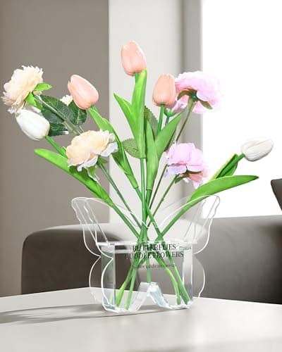 COJOSQC Butterfly Shaped Acrylic Flower Vase with Scissors and Plant Tape, Clear Decorative Vase for Home Office Desk, Unique Shelf Decor and Event Decoration, Aesthetic Gift for Book Lovers and Women