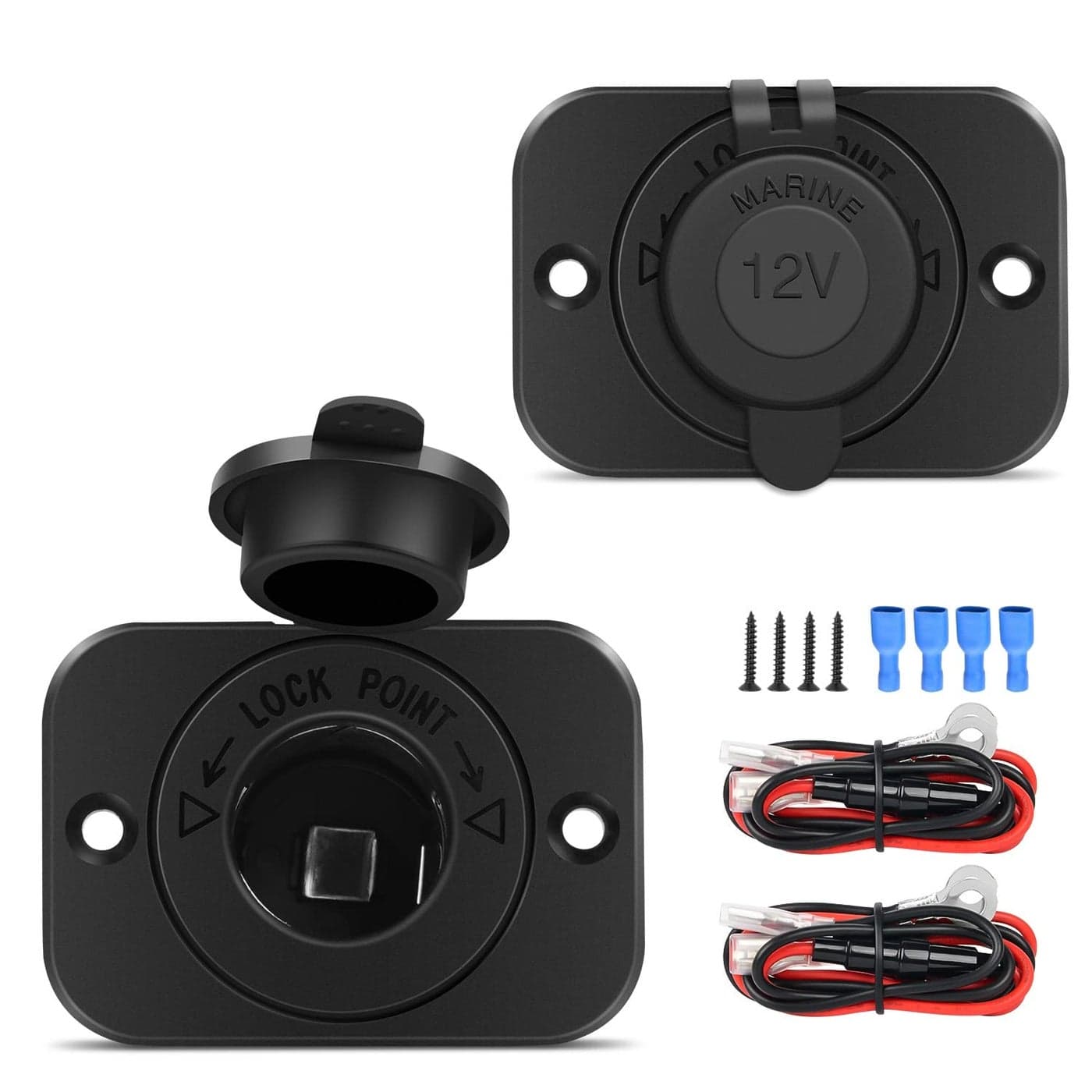 Nilight 2 Pack Car Cigarette Lighter Socket DC 12V Waterproof Power Outlet Adapter Replacement with Terminals Wires and Screws for Marine Boat Motorcycle Boat CarTruck RV ATV
