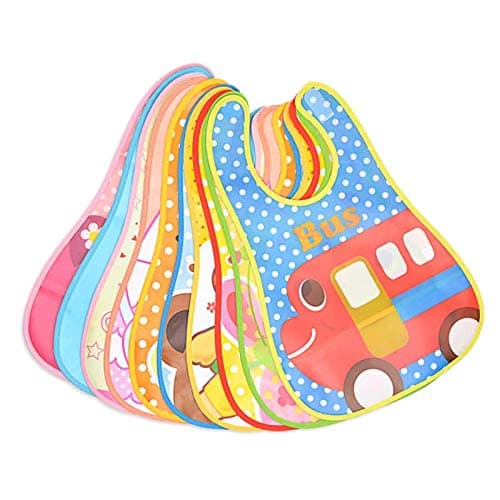 Uber World Waterproof EVA Baby Apron for Feeding and Craft Activities, with Food Packet, Cute Prints, Reinforced Edges, Multi Colors, Pack of 3…
